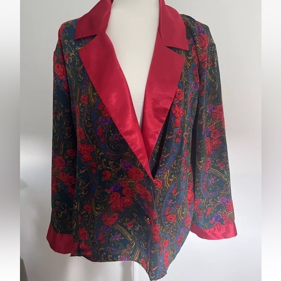 VTG Victoria's Secret Gold Label Shiny PJ Top Blouse Blazer Large *C2 - Picture 2 of 2